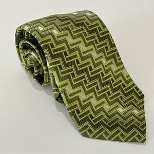 Bellissimo 100% Silk Tie | Lime Green Geometric | 3.75” Wide | Made in Canada